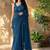 Teal floral embroidered poly georgette designer saree