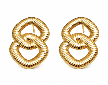 Gold-toned double ring ribbed stud earrings, anti-tarnish 5