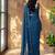 Teal floral embroidered poly georgette designer saree