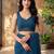 Teal floral embroidered poly georgette designer saree