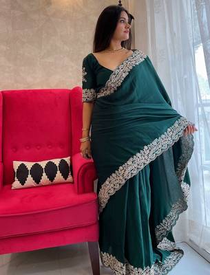Green embroidered border saree 2