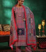 women ethnic motifs printed regular linen kurta with trousers & with dupatta
