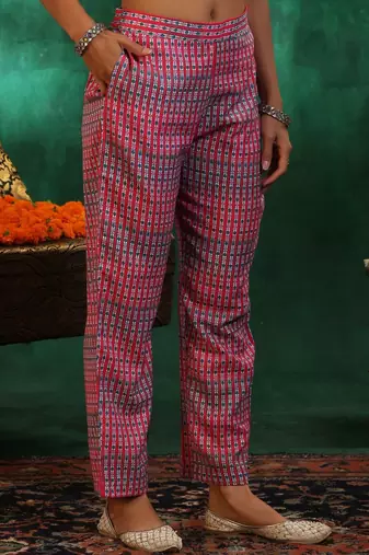 women ethnic motifs printed regular linen kurta with trousers & with dupatta