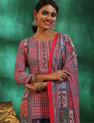 women ethnic motifs printed regular linen kurta with trousers & with dupatta 3