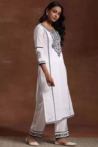 women ethnic motifs embroidered regular thread work kurta with trousers & with dupatta
