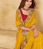 Yellow bandhani embroidered  chiffon bandhani saree