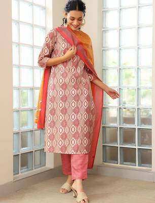 women printed regular kurta with trousers & with dupatta 1