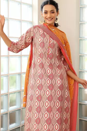 women printed regular kurta with trousers & with dupatta