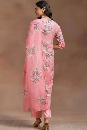 women floral printed regular thread work kurta with trousers & with dupatta
