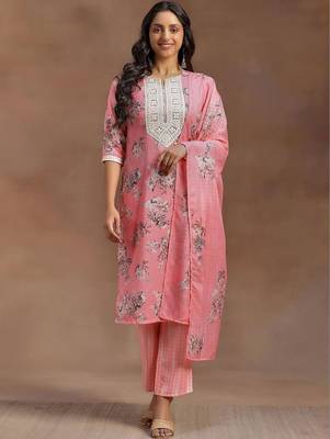 women floral printed regular thread work kurta with trousers & with dupatta 6