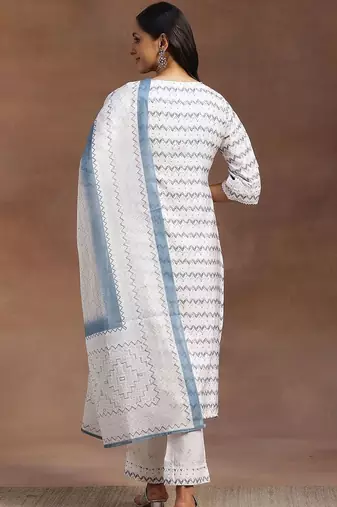 women printed regular kurta with trousers & with dupatta