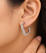 Heart shape crystal hoop earrings, silver tone, anti-tarnish