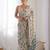 Cream printed mirror work embellished border saree