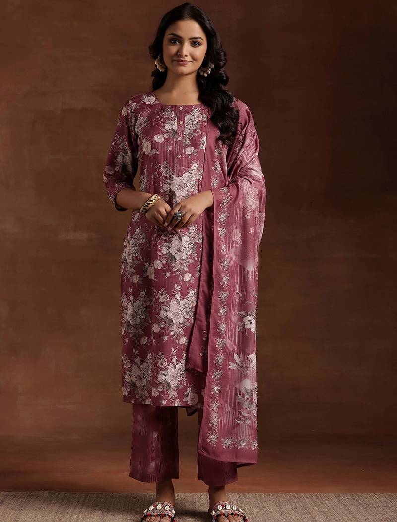 women floral printed regular kurta with trousers & with dupatta