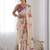Cream floral printed embroidered mirror work saree