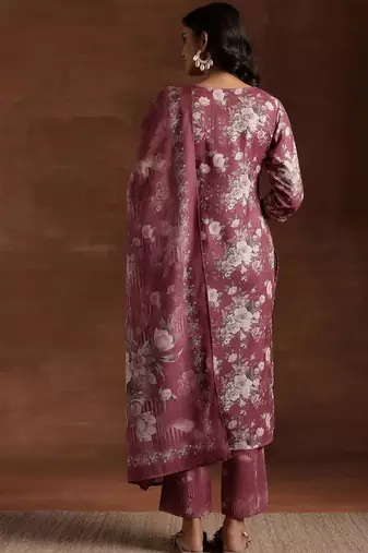 women floral printed regular kurta with trousers & with dupatta
