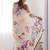 Cream floral printed embroidered mirror work saree