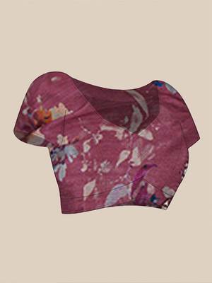Cream floral printed embroidered mirror work saree 5