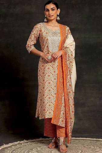 women floral printed regular sequinned kurta with trousers & with dupatta