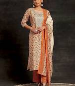 women floral printed regular sequinned kurta with trousers & with dupatta