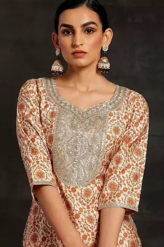 women floral printed regular sequinned kurta with trousers & with dupatta
