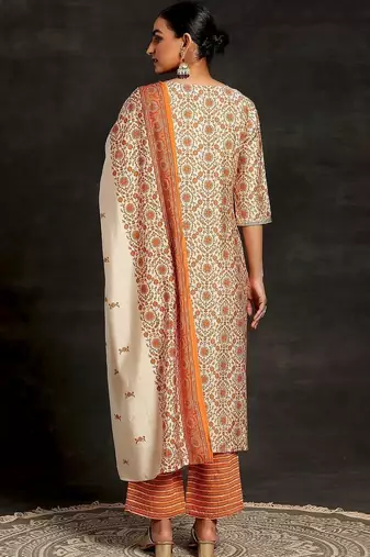 women floral printed regular sequinned kurta with trousers & with dupatta
