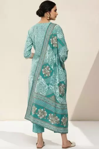 women ethnic motifs printed regular thread work kurta with trousers & with dupatta