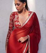 Maroon floral sequinned  georgette heavy work saree