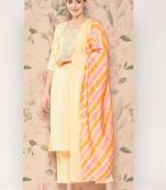 women ethnic motifs printed regular thread work kurta with trousers & with dupatta