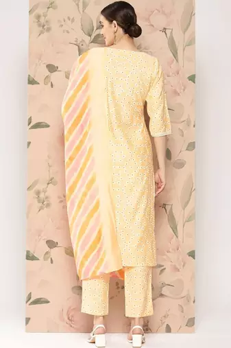 women ethnic motifs printed regular thread work kurta with trousers & with dupatta