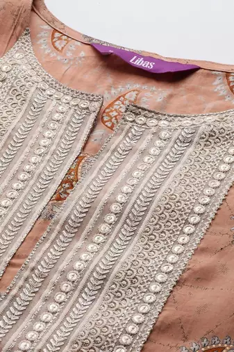 women paisley printed regular thread work kurta with trousers & with dupatta