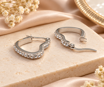 Heart shape crystal hoop earrings, silver tone, anti-tarnish 2