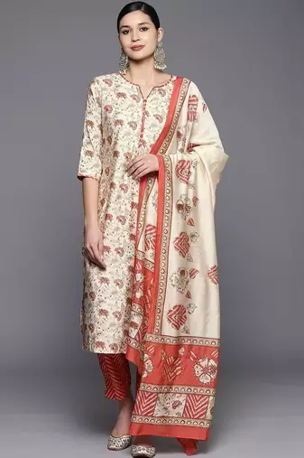 women floral printed regular kurta with trousers & with dupatta