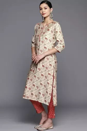 women floral printed regular kurta with trousers & with dupatta