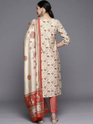 women floral printed regular kurta with trousers & with dupatta 6