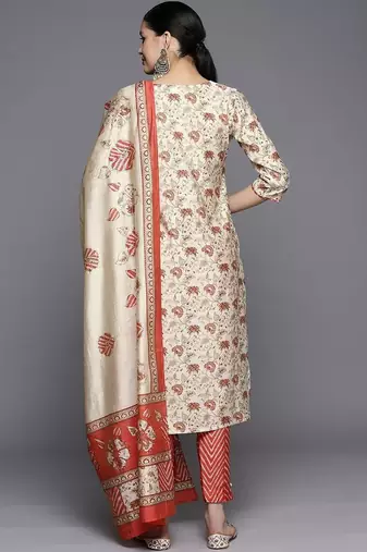 women floral printed regular kurta with trousers & with dupatta