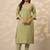 women printed regular thread work kurta with trousers