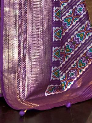 Purple ethnic motifs printed silk blend pochampally saree 5