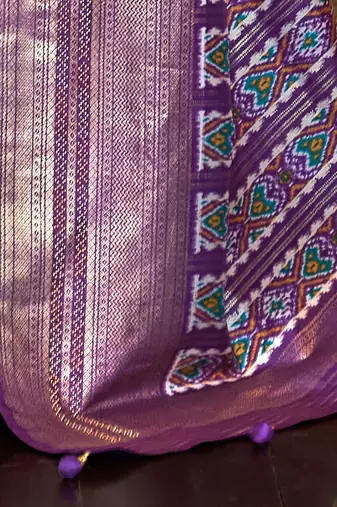 Purple ethnic motifs printed silk blend pochampally saree