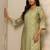 women printed regular thread work kurta with trousers