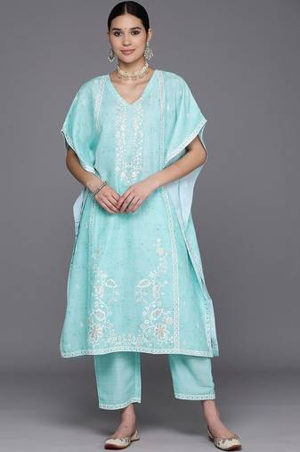 women floral printed regular thread work kurta with trousers