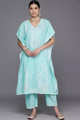 women floral printed regular thread work kurta with trousers