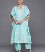 women floral printed regular thread work kurta with trousers