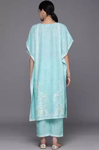 women floral printed regular thread work kurta with trousers