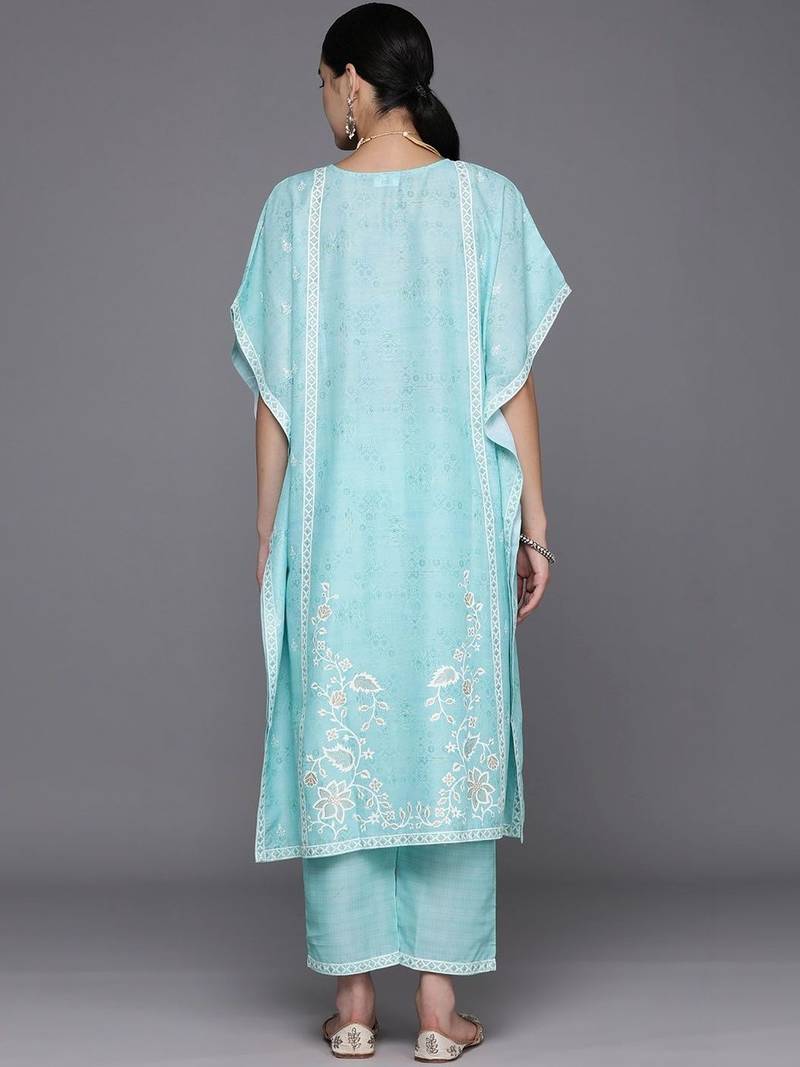 women floral printed regular thread work kurta with trousers