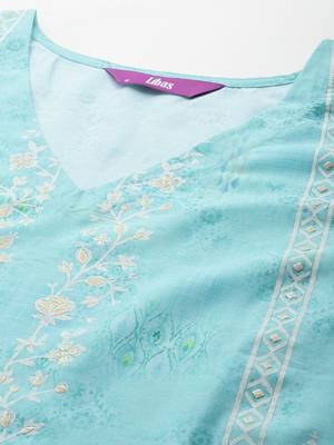 women floral printed regular thread work kurta with trousers 5
