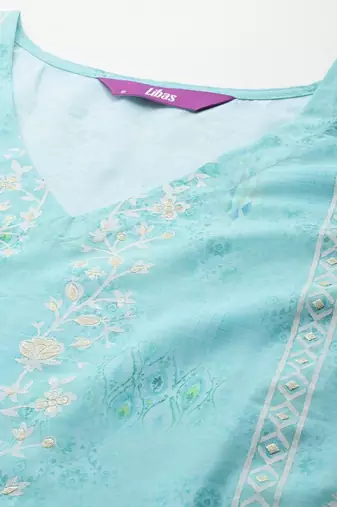 women floral printed regular thread work kurta with trousers