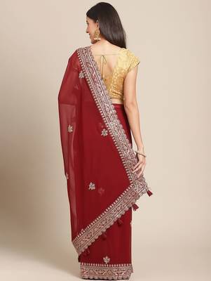Maroon maroon & golden woven design georgette saree 3