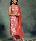 women ethnic motifs printed regular kurta with trousers & with dupatta
