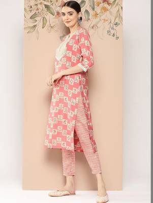 women ethnic motifs printed regular thread work kurta with trousers & with dupatta 2